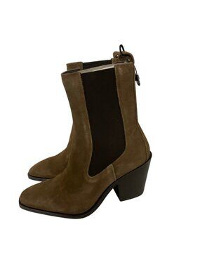 Zara Womens Suede Ankle Boots EU 36 US 6 Brown Block Heels Square Toe NWOB